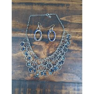 Silver & Navy Necklace‎ & Earring Set, Circles/Loops